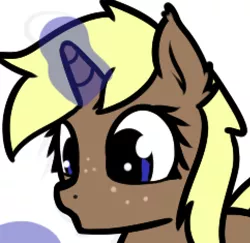 Size: 483x470 | Tagged: safe, artist:neuro, oc, unofficial characters only, pony, unicorn, blue eyes, female, freckles, horn, image, magic, mare, ooo, png, solo, telekinesis, unicorn oc