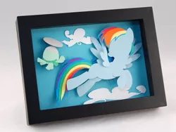 Size: 2080x1560 | Tagged: safe, artist:elathera, derpibooru import, rainbow dash, tank, pegasus, pony, tortoise, 2014, image, jpeg, paper, shadow box