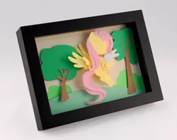 Size: 1092x867 | Tagged: safe, artist:elathera, derpibooru import, angel bunny, fluttershy, pegasus, pony, rabbit, 2014, animal, image, jpeg, paper, shadow box, tree