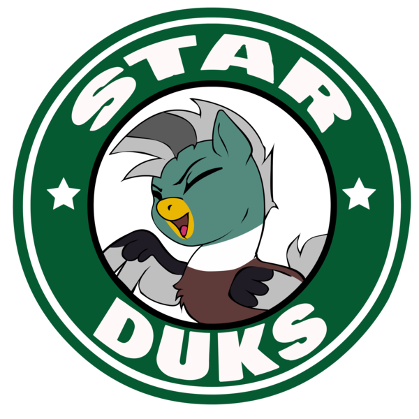 Size: 4000x4000 | Tagged: safe, artist:onemorepony, derpibooru import, oc, oc:duk, bird, duck, duck pony, original species, image, logo, png, starbucks