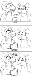 Size: 1914x4509 | Tagged: safe, artist:tsitra360, derpibooru import, oc, oc:duk, oc:ping wing, oc:thumbtack, bird, duck, duck pony, gryphon, hippogriff, original species, crushing, high res, image, micro, png, quack, quak, secret, smashing