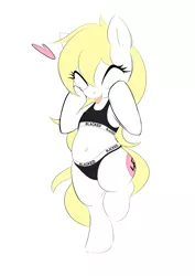 Size: 2578x3646 | Tagged: safe, artist:randy, edit, oc, oc:aryanne, unofficial characters only, pony, belly button, bipedal, black bra, black panties, black underwear, blacked, branded hem, chubby, clothes, colored, cute, eyes closed, heart, image, nazi, png, sketch, swastika, tongue out, touching face, underwear