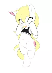 Size: 2578x3646 | Tagged: safe, artist:randy, edit, oc, oc:aryanne, unofficial characters only, pony, belly button, bipedal, black bra, black underwear, blacked, branded hem, chubby, clothes, colored, cute, eyes closed, heart, image, nazi, png, sketch, swastika, tongue out, touching face, underwear