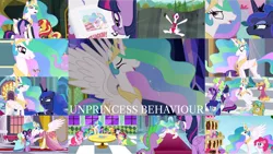 Size: 1280x722 | Tagged: safe, derpibooru import, edit, edited screencap, editor:quoterific, screencap, applejack, fluttershy, gallus, pinkie pie, princess celestia, princess luna, rainbow dash, rarity, sandbar, spike, starlight glimmer, twilight sparkle, twilight sparkle (alicorn), alicorn, dragon, earth pony, gryphon, pegasus, pony, unicorn, 2 4 6 greaaat, a bird in the hoof, between dark and dawn, celestial advice, equestria girls, equestria girls series, forgotten friendship, horse play, make new friends but keep discord, mmmystery on the friendship express, ponyville confidential, season 1, season 2, season 5, season 7, season 8, season 9, slice of life (episode), sparkle's seven, sweet and elite, the best night ever, spoiler:s08, spoiler:s09, applejack's hat, bag, cake, cakelestia, clothes, cowboy hat, crown, cute, cutelestia, dress, eyes closed, female, food, friendship student, gala dress, hat, helmet, image, jewelry, male, mane seven, mane six, mare, nose in the air, open mouth, open smile, png, regalia, saddle bag, shrunken pupils, smiling, spread wings, stallion, that pony sure does love cakes, twilight's castle, unicorn twilight, uvula, volumetric mouth, wings