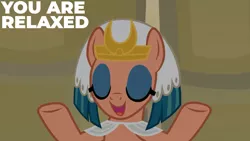 Size: 1280x720 | Tagged: safe, derpibooru import, edit, edited screencap, editor:quoterific, screencap, somnambula, pegasus, pony, a rockhoof and a hard place, season 8, spoiler:s08, eyes closed, female, image, jpeg, mare, open mouth, open smile, smiling, solo