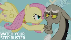 Size: 1280x720 | Tagged: safe, derpibooru import, edit, edited screencap, editor:quoterific, screencap, discord, fluttershy, draconequus, pegasus, pony, keep calm and flutter on, season 3, duo, element of kindness, female, flying, image, jpeg, male, mare, open mouth, smiling, spread wings, wings