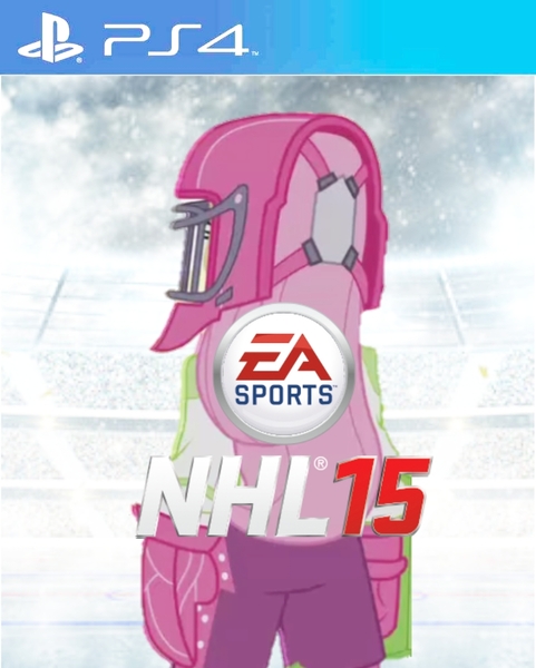 Size: 800x997 | Tagged: safe, derpibooru import, fluttershy, equestria girls, cover, ea sports, female, game, game cover, helmet, hockey, hockey helmet, hockey mask, hockey puck, ice hockey, image, jpeg, mask, nhl, nhl 15, solo, sports