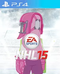 Size: 800x997 | Tagged: safe, derpibooru import, fluttershy, equestria girls, cover, ea sports, female, game, game cover, helmet, hockey, hockey helmet, hockey mask, hockey puck, ice hockey, image, jpeg, mask, nhl, nhl 15, solo, sports
