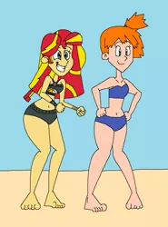 Size: 1273x1721 | Tagged: safe, artist:hunterxcolleen, derpibooru import, sunset shimmer, equestria girls, beach, clothes, image, jpeg, misty brightdawn, pokémon, swimsuit