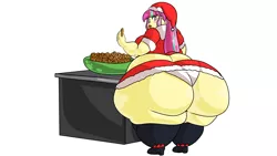 Size: 1920x1080 | Tagged: suggestive, artist:mad'n evil, derpibooru import, sour sweet, equestria girls, ass, bbw, butt, christmas, cookie, fat, food, hat, holiday, huge butt, image, impossibly large butt, large butt, obese, png, santa hat, solo, sour seat, ssbbw