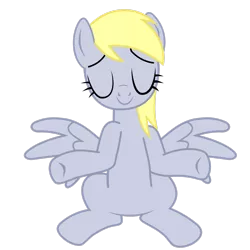 Size: 2449x2449 | Tagged: safe, artist:freak0uo, derpibooru import, derpy hooves, pegasus, pony, eyes closed, female, front view, full body, high res, hooves, image, mare, png, shrug, simple background, sitting, smiling, solo, spread wings, transparent background, vector, wings