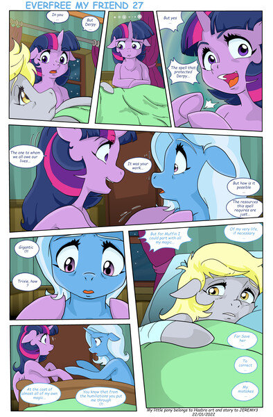 Size: 5762x8783 | Tagged: safe, artist:jeremy3, derpibooru import, derpy hooves, trixie, twilight sparkle, twilight sparkle (alicorn), alicorn, pegasus, pony, unicorn, comic:everfree, bed, comic, hospital, hospital bed, image, jpeg