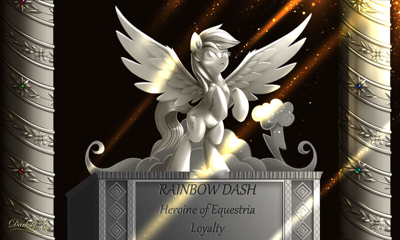 Size: 2500x1500 | Tagged: safe, artist:darksly, derpibooru import, rainbow dash, pegasus, pony, image, immortalized, jpeg, statue