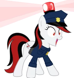 Size: 809x854 | Tagged: safe, artist:blackjackpone, derpibooru import, edit, vector edit, oc, oc:blackjack, pony, siren, fallout equestria, fallout equestria: project horizons, excited, fanfic art, female, hat, image, mare, png, police, police hat, police officer, police uniform, solo, solo female, vector