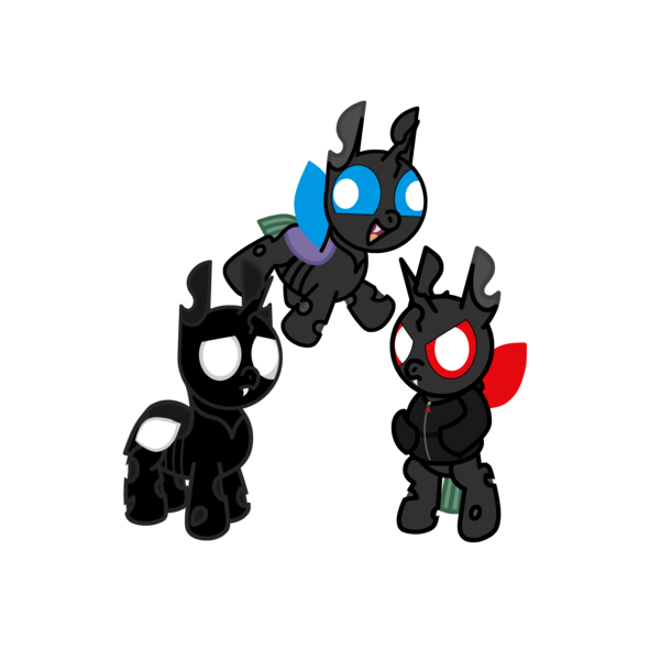 Size: 4096x4096 | Tagged: safe, artist:theunidentifiedchangeling, derpibooru import, oc, oc:lone lone(unidentified), oc:rage(unidentified), oc:uni(unidentified), changeling, bipedal, changeling oc, clothes, fangs, happy, hoodie, horn, image, looking at you, png, red changeling, simple background, solo, three quarter view, transparent background, wide smile, wings, worried, zipper