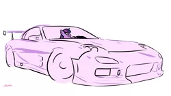 Size: 3840x2160 | Tagged: safe, artist:purblehoers, derpibooru import, twilight sparkle, pony, unicorn, car, drifting, driving, female, image, mare, mazda, minimalist, modern art, png, serious, serious face, simple background, sketch, solo, unicorn twilight, white background
