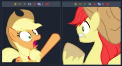 Size: 519x282 | Tagged: safe, artist:enrique zx, artist:frownfactory, derpibooru import, edit, editor:enrique zx, applejack, bright mac, earth pony, pony, derpibooru, 2022, applejack's hat, bright mac's hat, child, cowboy hat, daughter, derpibooru exclusive, father, father and child, father and daughter, female, hat, image, male, mare, meta, png, stallion