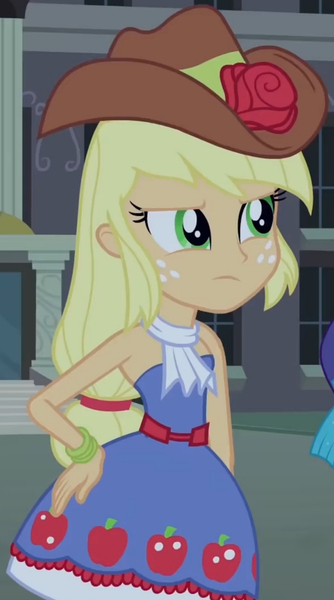 Size: 1920x3453 | Tagged: safe, derpibooru import, screencap, applejack, rarity, equestria girls, equestria girls (movie), bare shoulders, canterlot high, cowboy hat, cropped, fall formal outfits, female, hand on hip, hat, image, jpeg, night, offscreen character, sleeveless, solo focus, strapless