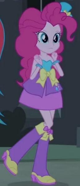 Size: 1920x4460 | Tagged: safe, derpibooru import, screencap, pinkie pie, rainbow dash, equestria girls, equestria girls (movie), bare shoulders, boots, canterlot high, clothes, cropped, fall formal outfits, female, image, jpeg, night, offscreen character, shoes, sleeveless, solo focus, strapless