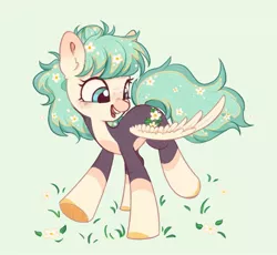 Size: 873x802 | Tagged: safe, artist:melodylibris, derpibooru import, oc, unofficial characters only, pegasus, pony, daisy (flower), flower, flower in hair, flower in tail, freckles, image, jpeg, solo, spread wings, tail, wings