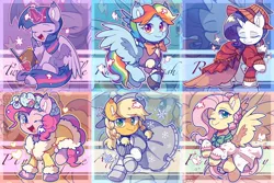 Size: 1124x750 | Tagged: safe, artist:繁星烁烁, derpibooru import, applejack, flutterholly, fluttershy, merry, pinkie pie, rainbow dash, rarity, snowdash, spirit of hearth's warming past, spirit of hearth's warming presents, twilight sparkle, twilight sparkle (alicorn), alicorn, pony, a hearth's warming tail, book, braid, image, jpeg, mane six, zoom layer