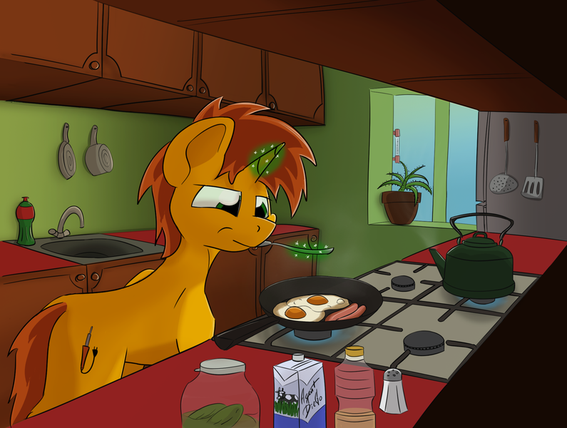 Size: 2068x1560 | Tagged: safe, artist:agent-diego, derpibooru import, oc, oc:agent diego, unofficial characters only, pony, unicorn, flower, image, kettle, kitchen, male, png, refrigerator, sink, stallion, window