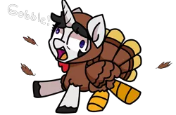 Size: 2201x1440 | Tagged: safe, artist:exoticeon, derpibooru import, oc, unofficial characters only, bird, pony, turkey, unicorn, clothes, costume, female, horn, image, open mouth, png, silly, simple background, solo, transparent background, turkey costume, unicorn oc