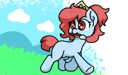 Size: 3388x2000 | Tagged: safe, artist:exoticeon, derpibooru import, oc, oc:melodiac, unofficial characters only, earth pony, pony, crown, female, image, jewelry, mouth hold, paintbrush, partial background, png, regalia