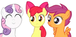 Size: 2234x1096 | Tagged: safe, artist:jan, derpibooru import, edit, edited screencap, screencap, apple bloom, scootaloo, sweetie belle, earth pony, pegasus, pony, unicorn, background removed, cutie mark crusaders, eyes closed, female, filly, foal, image, not a vector, png, simple background, transparent background
