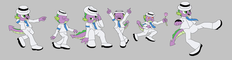 Size: 1920x499 | Tagged: safe, artist:mojo1985, derpibooru import, spike, dragon, bad, billie jean, clothes, cosplay, costume, dancing, flower, gray background, grin, hat, heart eyes, image, implied rarity, jacket, jpeg, kick, kicking, looking at you, male, michael jackson, michael jackson reference, michael jackson's moonwalker, moonwalk, moonwalker, palette, pose, sega, shoes, simple background, smiling, smiling at you, smooth criminal, solo, spikeal jackson, suit, walking, wingding eyes