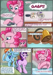 Size: 2893x4092 | Tagged: safe, artist:novaspark, derpibooru import, part of a set, pinkie pie, rainbow dash, starlight glimmer, earth pony, pegasus, pony, unicorn, art pack:summer snarfing, comic, dialogue, image, imminent vore, png, sugarcube corner