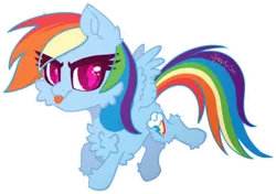 Size: 1024x720 | Tagged: safe, artist:spectrasus, derpibooru import, rainbow dash, pegasus, pony, :p, backwards cutie mark, chest fluff, chibi, cute, dashabetes, ear fluff, eye clipping through hair, female, fluffy, flying, hoof fluff, image, looking at you, png, simple background, solo, tongue out, transparent background