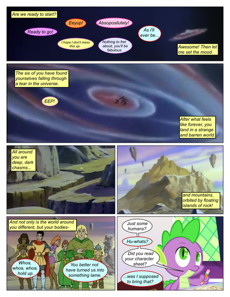 Size: 612x792 | Tagged: safe, artist:greatdinn, derpibooru import, edit, edited screencap, screencap, spike, dragon, human, comic:friendship is dragons, collaboration, comic, crossover, dialogue, image, male, png, screencap comic