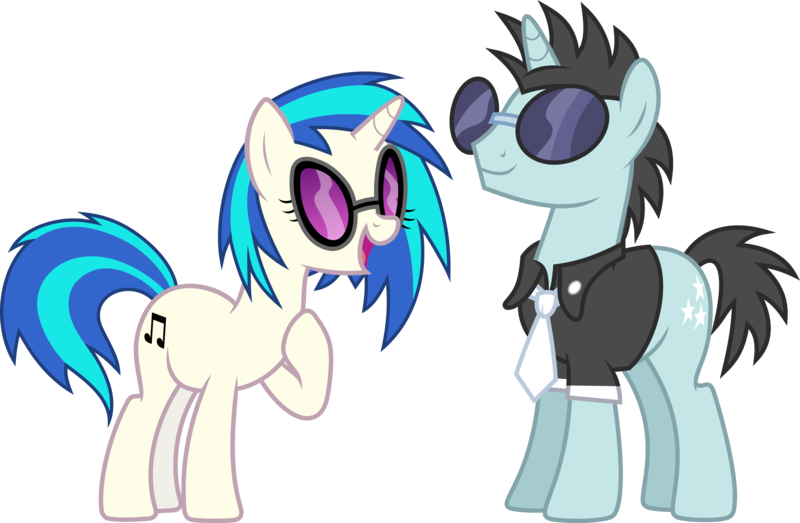 Size: 9181x6000 | Tagged: safe, artist:chainchomp2 edit, artist:floppychiptunes, derpibooru import, edit, vector edit, neon lights, rising star, vinyl scratch, pony, unicorn, sweet and elite, .svg available, absurd resolution, background pony, clothes, female, image, male, mare, necktie, png, shipping, shirt, simple background, smiling, stallion, straight, sunglasses, transparent background, vector, vinylights