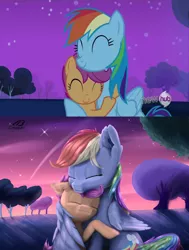 Size: 2064x2729 | Tagged: safe, artist:db, artist:dbcreativearts, derpibooru import, rainbow dash, scootaloo, pegasus, sleepless in ponyville, hug, image, jpeg, screencap reference