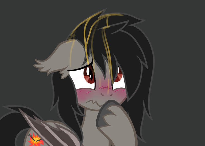 Size: 1829x1306 | Tagged: questionable, artist:revenge.cats, derpibooru import, bat pony, pony, blushing, ear fluff, embarrassed, falling in reverse, hair over one eye, image, png, ronnie radke, show accurate, simple background, solo, urine