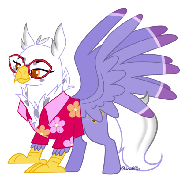 Size: 1368x1344 | Tagged: safe, artist:wicked-red-art, derpibooru import, oc, oc:gerbera, unofficial characters only, classical hippogriff, hippogriff, clothes, glasses, hawaiian shirt, image, png, shirt, simple background, solo, transparent background