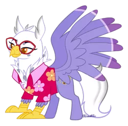 Size: 1368x1344 | Tagged: safe, artist:wicked-red-art, derpibooru import, oc, oc:gerbera, unofficial characters only, classical hippogriff, hippogriff, clothes, glasses, hawaiian shirt, image, png, shirt, simple background, solo, transparent background