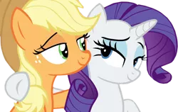 Size: 1280x807 | Tagged: safe, derpibooru import, edit, edited screencap, editor:twilyisbestpone, screencap, applejack, rarity, earth pony, pony, unicorn, background removed, duo, female, image, lesbian, looking at each other, looking at someone, png, rarijack, shipping, simple background, transparent background