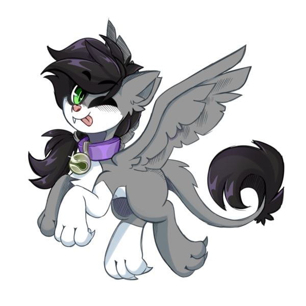 Size: 1731x1731 | Tagged: safe, artist:star-theft, derpibooru import, oc, oc:inky, sphinx, female, image, one eye closed, png, simple background, solo, transparent background, wink