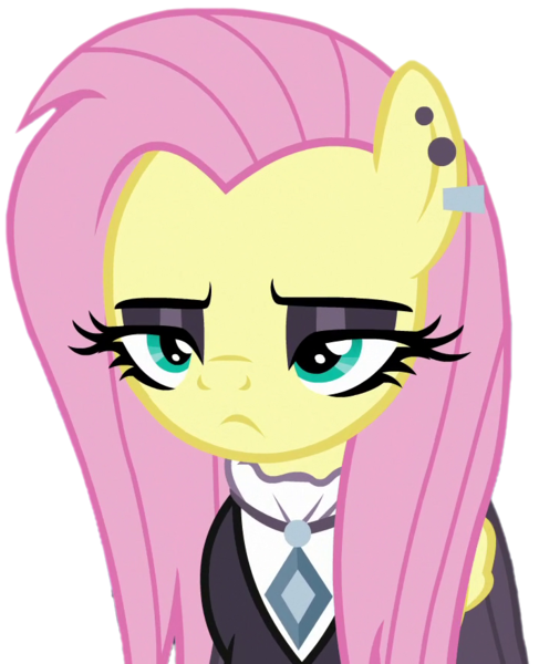 Size: 714x879 | Tagged: safe, derpibooru import, edit, edited screencap, editor:twilyisbestpone, screencap, fluttershy, pony, fake it 'til you make it, season 8, spoiler:s08, background removed, eyeshadow, female, fluttergoth, fluttershy is not amused, image, makeup, png, unamused