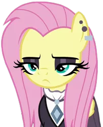 Size: 714x879 | Tagged: safe, derpibooru import, edit, edited screencap, editor:twilyisbestpone, screencap, fluttershy, pony, fake it 'til you make it, season 8, spoiler:s08, background removed, eyeshadow, female, fluttergoth, fluttershy is not amused, image, makeup, png, unamused