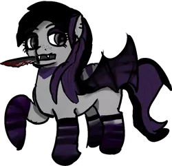 Size: 862x831 | Tagged: safe, artist:pawker, derpibooru import, oc, oc:pink, bat pony, undead, vampire, vampony, bat wings, blood, clothes, image, knife, png, socks, swamp cinema, wings