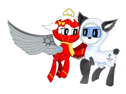Size: 2048x1536 | Tagged: safe, derpibooru import, oc, oc:bing dwen dwen, oc:shuey rhon rhon, ponified, unofficial characters only, bear, earth pony, panda, pegasus, pony, derpibooru community collaboration, 2022 community collab, artificial wings, augmented, image, mechanical wing, png, spread wings, wings