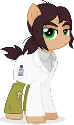 Size: 1136x1920 | Tagged: safe, artist:cirillaq, derpibooru import, ponified, earth pony, pony, clothes, eyebrows, full body, green eyes, image, inside job, lab coat, lidded eyes, png, reagan ridley, shadow, show accurate, simple background, smiling, solo, standing, transparent background