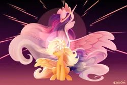 Size: 4500x3000 | Tagged: safe, artist:neonishe, derpibooru import, princess celestia, oc, oc:sunshinenya, alicorn, pegasus, pony, flower, flower in hair, image, png, wings