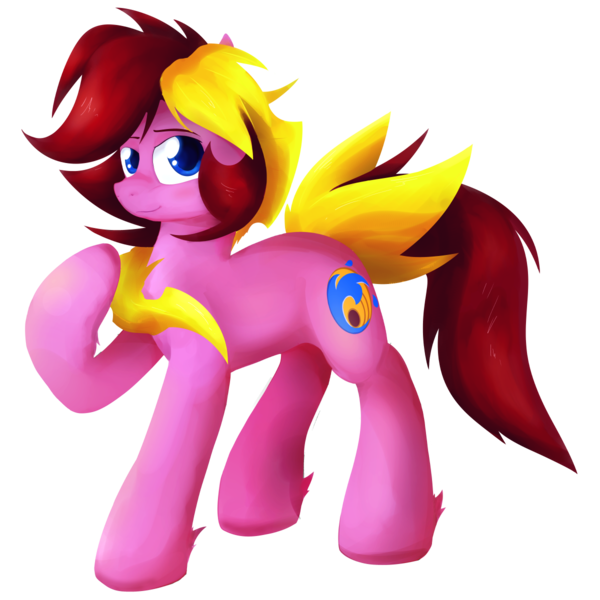 Size: 1200x1200 | Tagged: safe, artist:stec-corduroyroad, derpibooru import, oc, oc:corduroy road, unofficial characters only, earth pony, pony, derpibooru community collaboration, 2022 community collab, derpibooru exclusive, happy, image, looking at you, male, pink, png, raised hoof, simple background, smiling, solo, stallion, transparent background