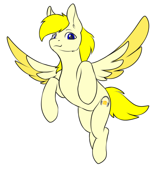 Size: 1654x1778 | Tagged: safe, artist:zeroonesunray, derpibooru import, oc, oc:ohzuya, unofficial characters only, pegasus, pony, derpibooru, derpibooru community collaboration, 2022 community collab, blue eyes, ear fluff, eyebrows, flying, full body, image, looking at you, male, meta, pegasus oc, png, posing for photo, simple background, smiling, smiling at you, solo, spread wings, stallion, tail, trace, transparent background, wings, yellow mane, yellow tail