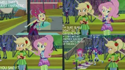 Size: 1280x720 | Tagged: safe, derpibooru import, edit, edited screencap, editor:quoterific, screencap, applejack, fluttershy, lemon zest, pinkie pie, rarity, sour sweet, equestria girls, friendship games, angry, canterlot high, eyes closed, female, image, open mouth, open smile, png, smiling, spinning