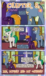 Size: 1920x3169 | Tagged: safe, artist:alexdti, derpibooru import, oc, oc:brainstorm (alexdti), oc:marco, oc:purple creativity, unofficial characters only, pegasus, pony, unicorn, comic:quest for friendship, :q, ^^, caption, comic, cupcake, dialogue, eyes closed, female, folded wings, food, glasses, green eyes, grin, hoof hold, horn, image, jpeg, looking at someone, looking back, male, mare, nose wrinkle, open mouth, open smile, pegasus oc, shadow, smiling, speech bubble, stallion, tail, text, tongue out, trio, twilight's castle, two toned mane, two toned tail, unicorn oc, walking, wings